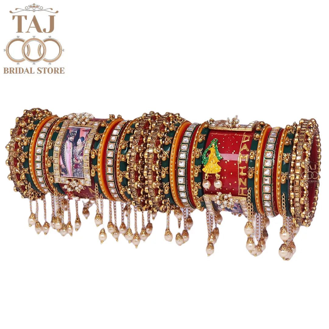 Rajwadi Name and Photo Bangle Set with Beautiful Doli Design Taj Bridal Store