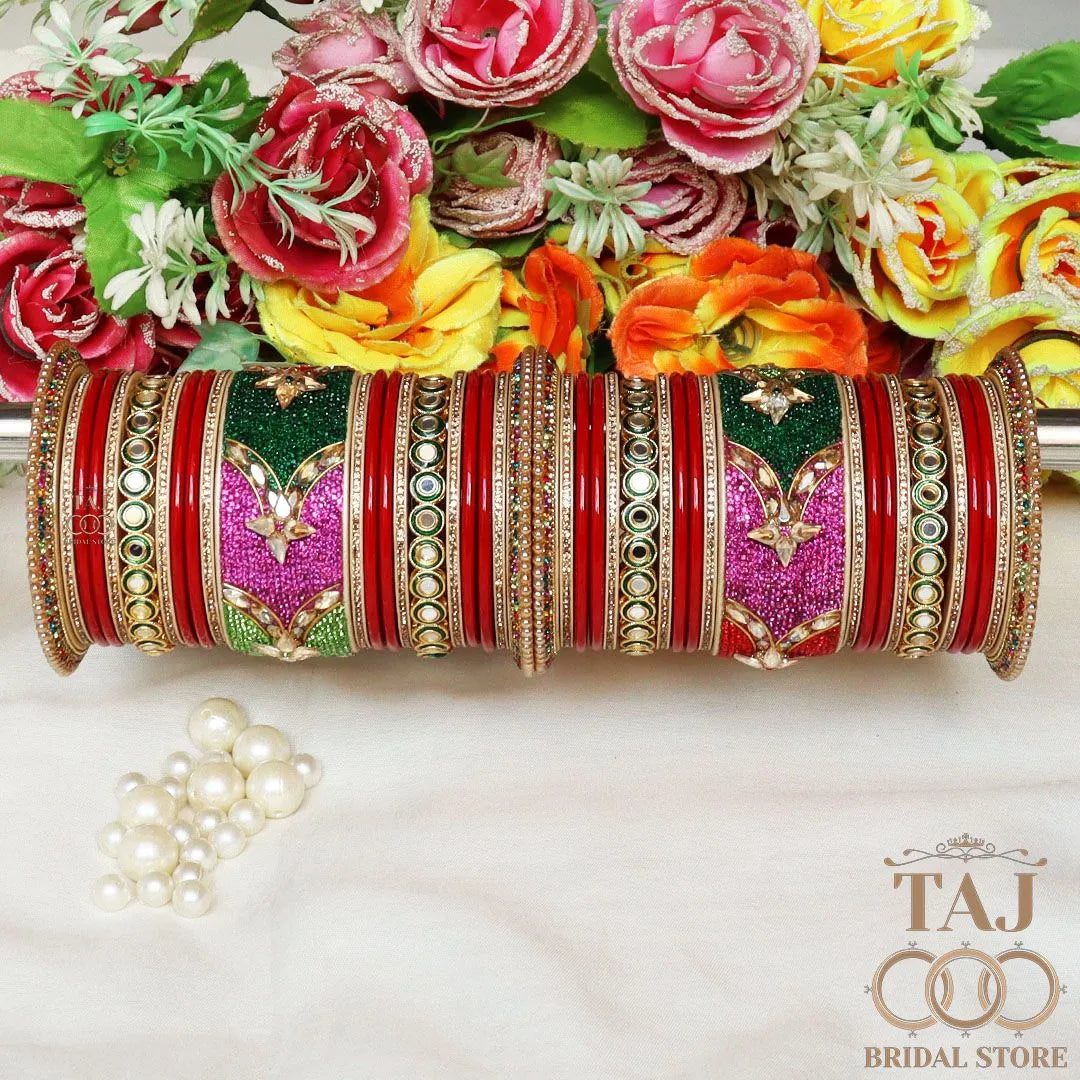 Designer Wedding Lac Bangle Set with Best Kundan Design