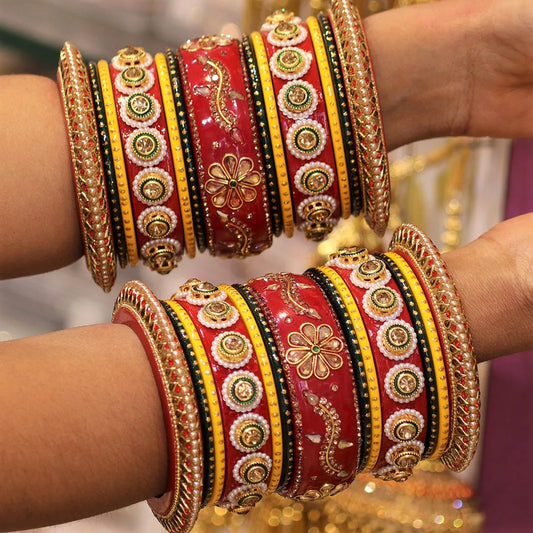 Lakh Bangles Set with Beautiful Kundan Flower Design Taj Bridal Store