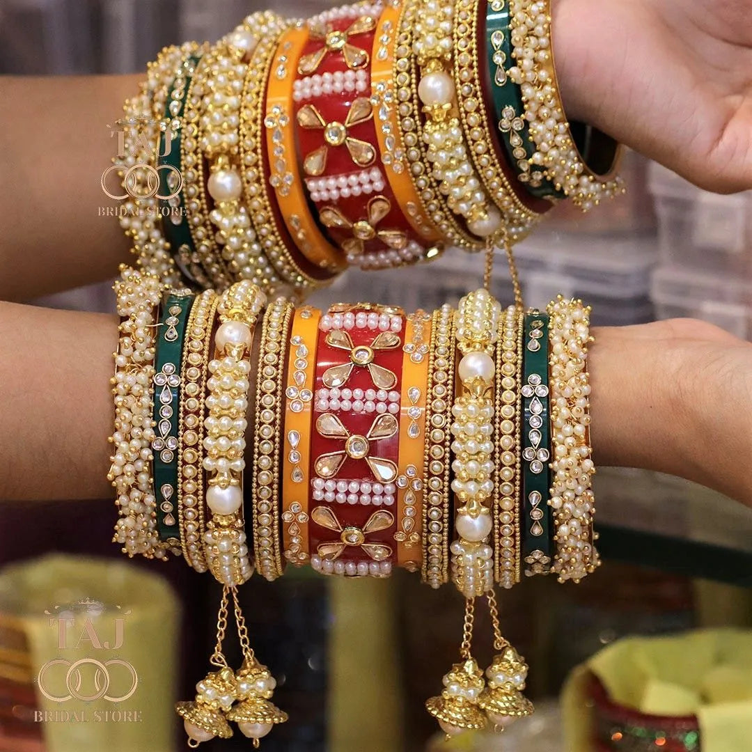 Seep Bangle set for Wedding with Beautiful Jhoomer Design Taj Bridal Store