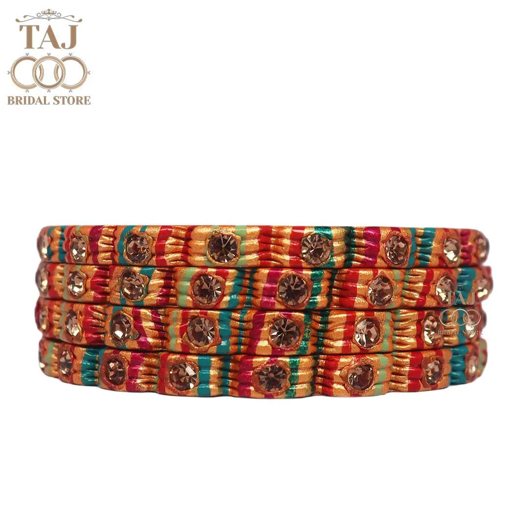 Jaipuri Lac Bangles in Beautiful Stone Design (Pack of 4) Taj Bridal Store