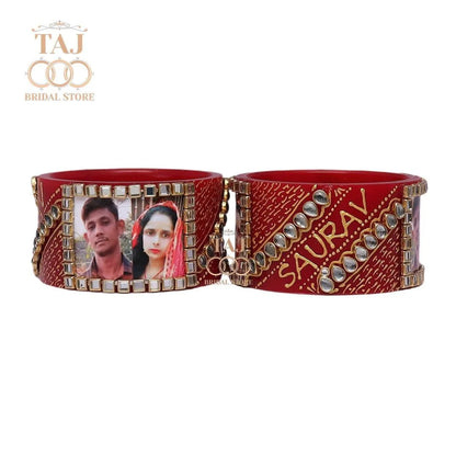 Seep Bangles with Beautiful Name and Photo (Pack of 2) Taj Bridal Store