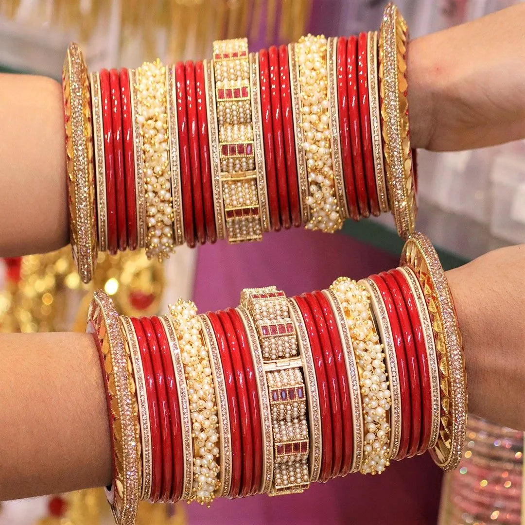 Wedding Lac Chura with Beautiful Designer AD Brass Kada Taj Bridal Store