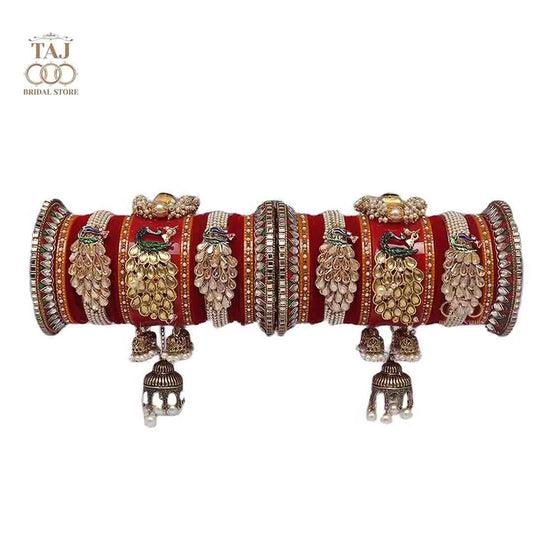 Rajwadi Bridal Bangle Set With Peacock design With Jhoomer Latkan